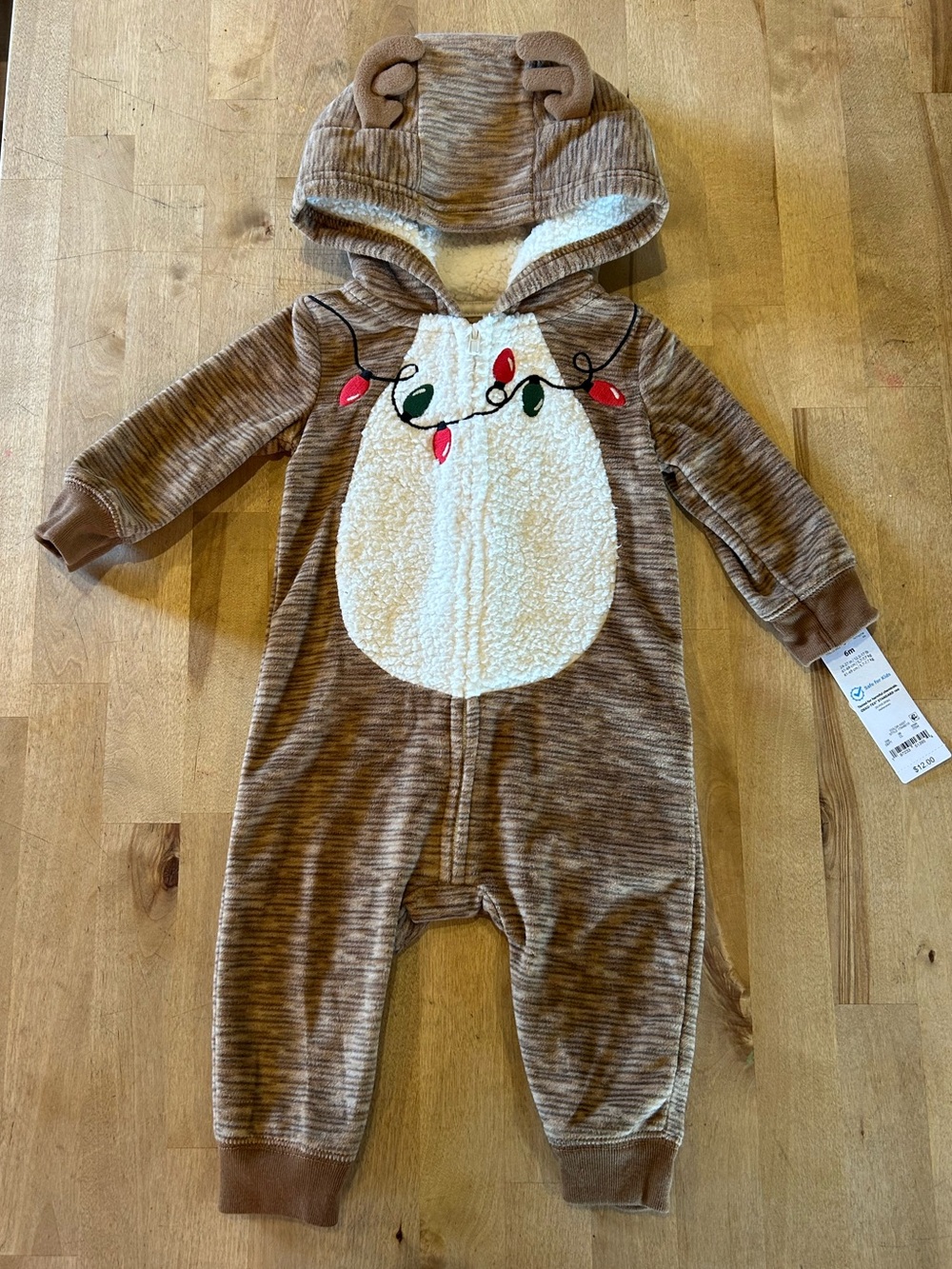 NWT Toddler Brown Reindeer Hooded Footie with Sherpa Belly